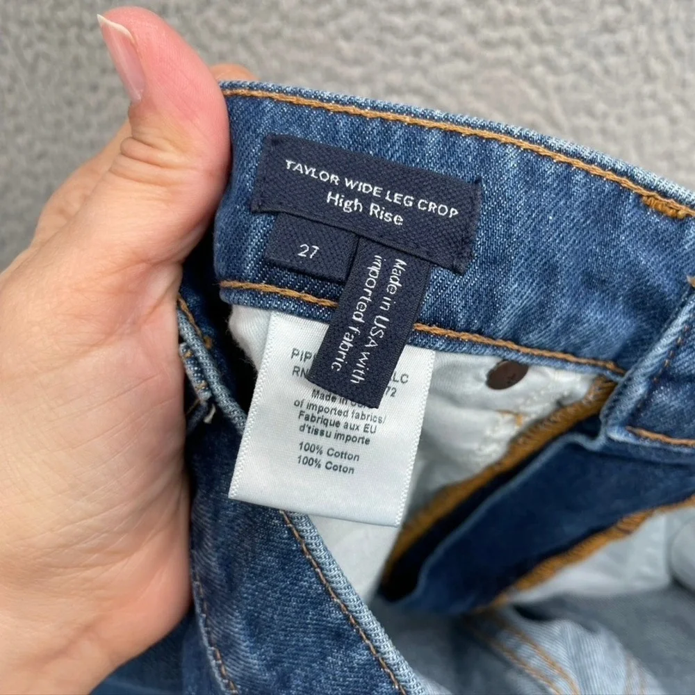 Veronica Beard Taylor Wide Leg Crop Jeans Womens 27 6 Blue High Rise Raw Hem - Picture 8 of 11